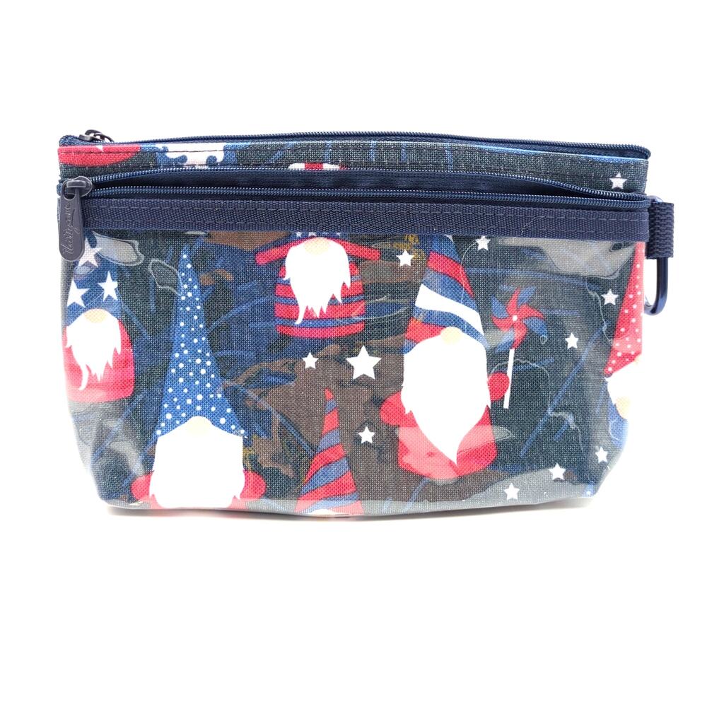 Thirty-One Patriotic Gnomes USA America Red White Blue Zipper Coin Purse Clutch